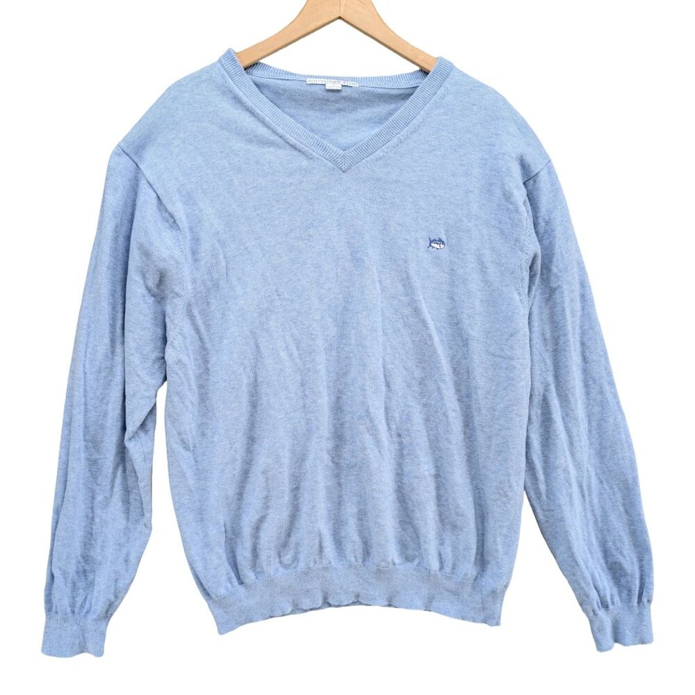 Southern Tide V Neck Sweater Mens Light Blue Knit Long Sleeve Pullover Size XL